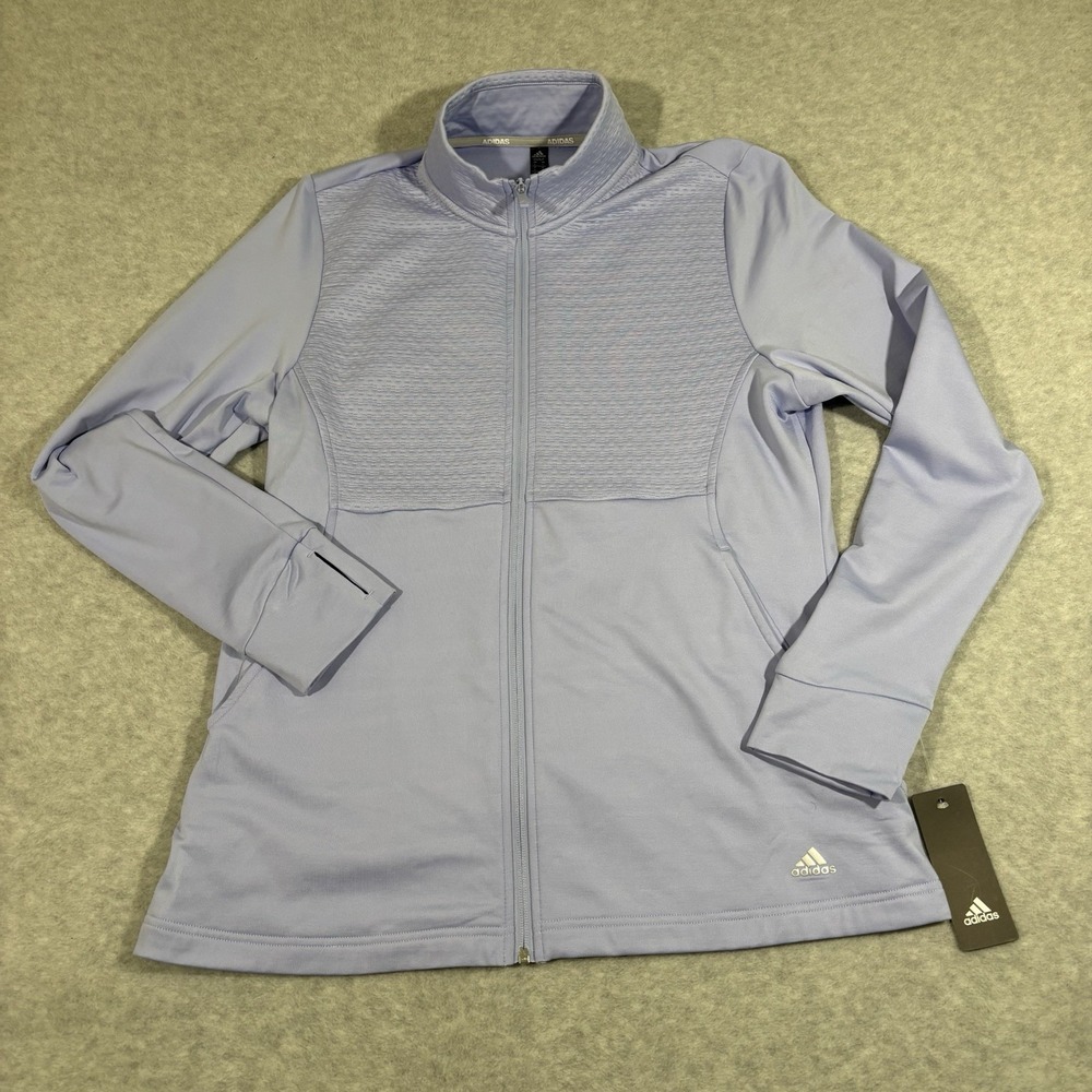 Adidas Golf Jacket Womens Large Purple Textured Stretch FullZip Athletic Pockets